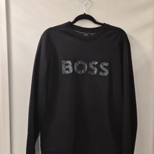 Boss Black Crewneck Sweatshirt with Subtle Patterned Logo